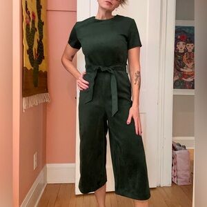 Mango Ultrasuede Dark Green Belted Jumpsuit sz XS